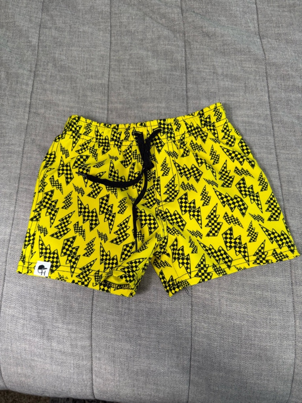 George Yellow Lightning-Print Athletic Shorts with Black Drawcord